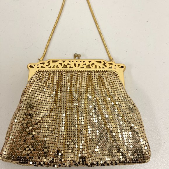 Whiting and Davis Vintage 60s gold mesh evening bag purse chain strap lined - Picture 3 of 12